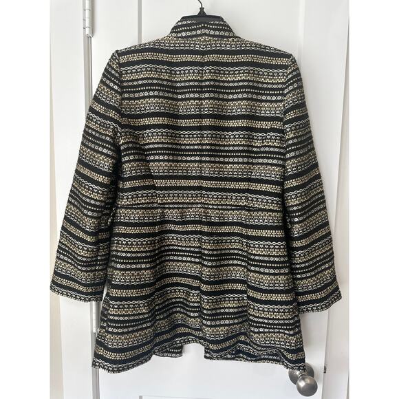 CHICO’S Black Gold Tweed Striped Metallic Long Jacket Blazer Womens Chico Size 0 - Picture 4 of 11